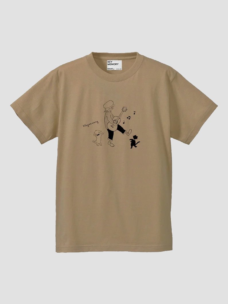 犬と猫の音楽イラストtシャツ ベージュ 鎌倉洋服ブランド