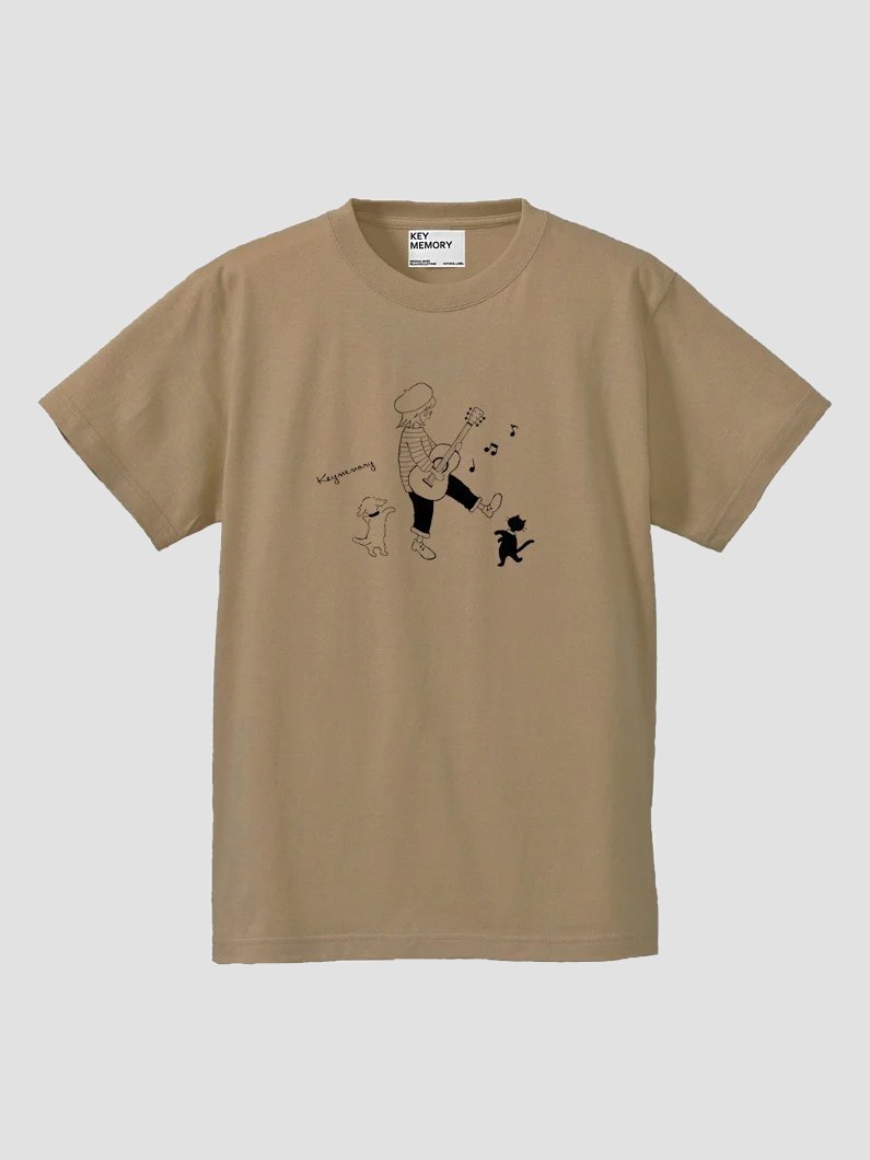犬と猫の音楽イラストtシャツ ベージュ 鎌倉洋服ブランド