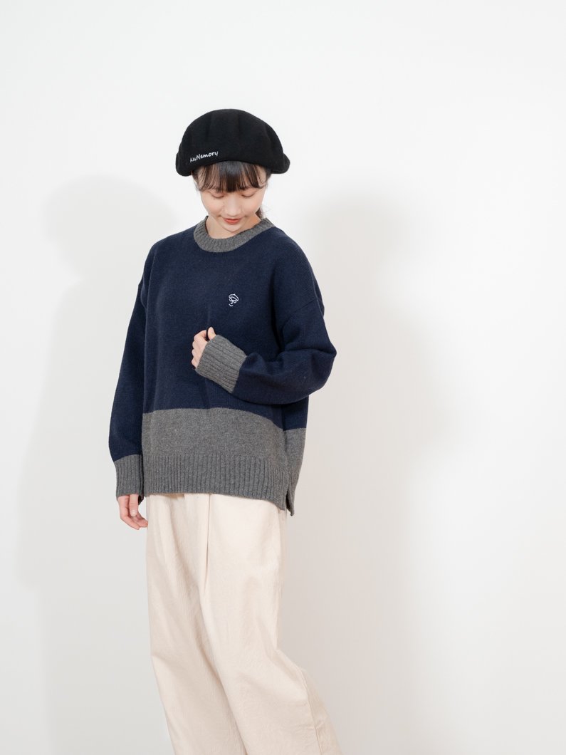 Bicolor knit NAVY | シンプルなバイカラーニット | オシャレな