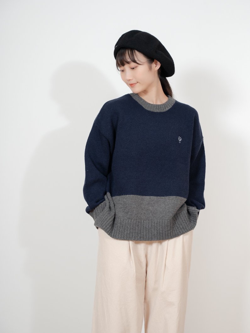 Bicolor knit NAVY | シンプルなバイカラーニット | オシャレな