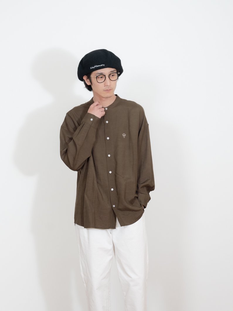 Linen bandcollar shirt BROWN | リネンバンドカラーシャツ