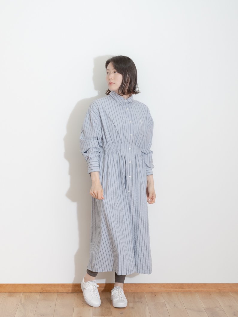 ストライプギャザーワンピース | 鎌倉生地 | KEYMEMORY - KEY MEMORY
