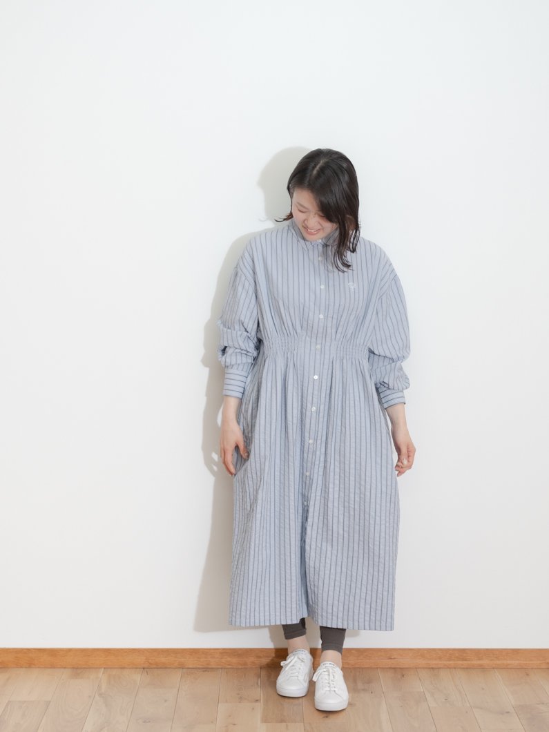 ストライプギャザーワンピース | 鎌倉生地 | KEYMEMORY - KEY MEMORY