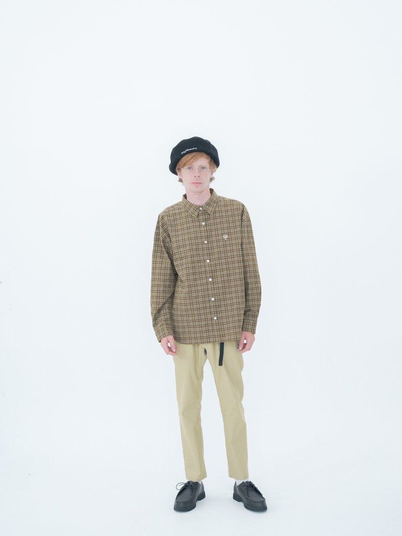 シアサッカーチェックシャツ | ブラウン - KEY MEMORY Online Shop