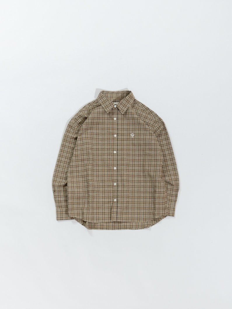 シアサッカーチェックシャツ | ブラウン - KEY MEMORY Online Shop