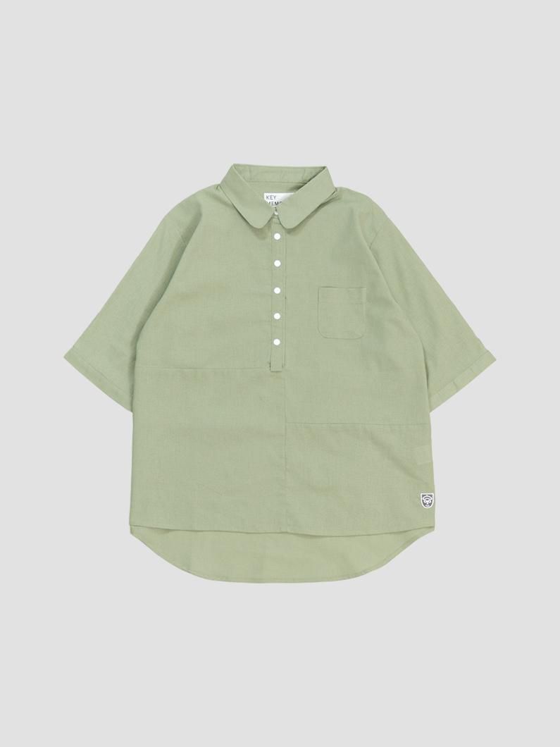 鎌倉シャツ☆グリーン 41 L◎リネン100%ホリゾンタルカラー