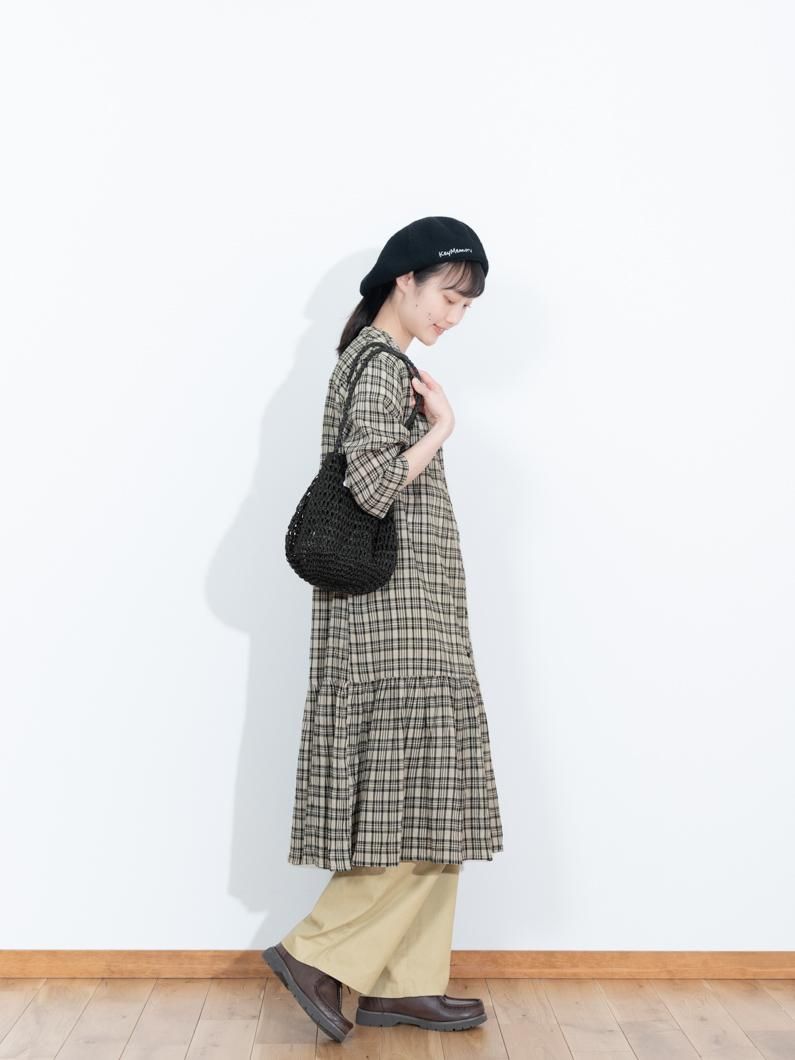 ワンピース Checked Shirt Mini Dress Sheila - Women's Beige Checked Bomber Cut Mini Shirt Dress
