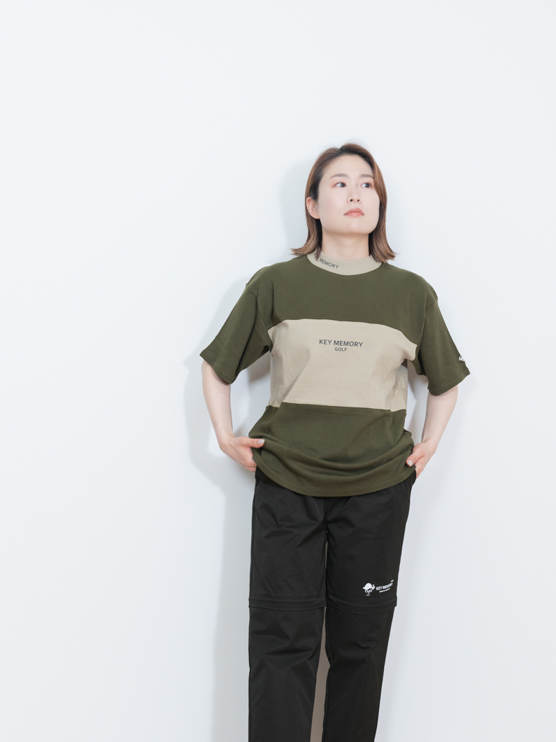 Colorblock Golf Mockneck | KHAKI - KEY MEMORY Online Shop