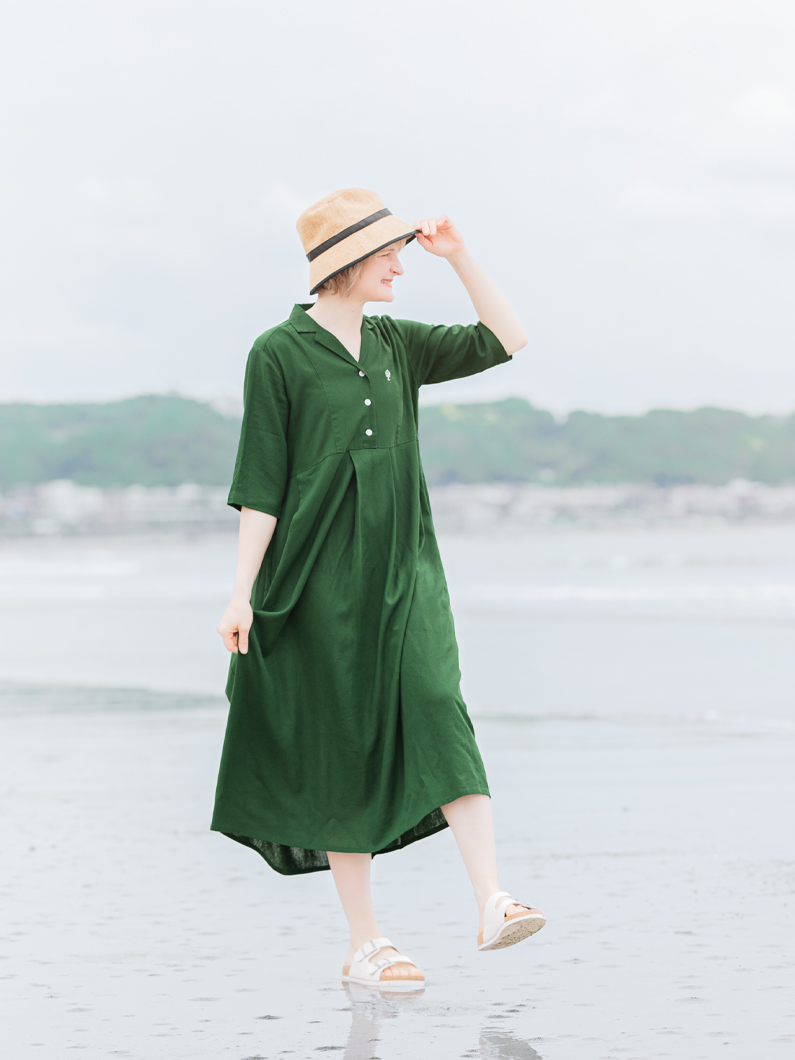 Open collar dress | GREEN | レディース - KEY MEMORY Online Shop