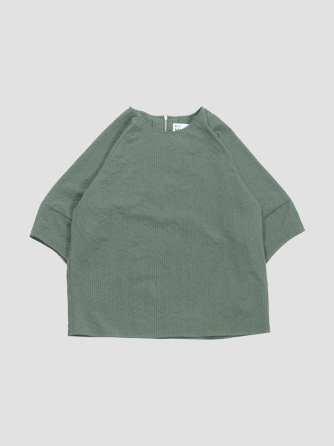 Seersucker zip blouse GREEN