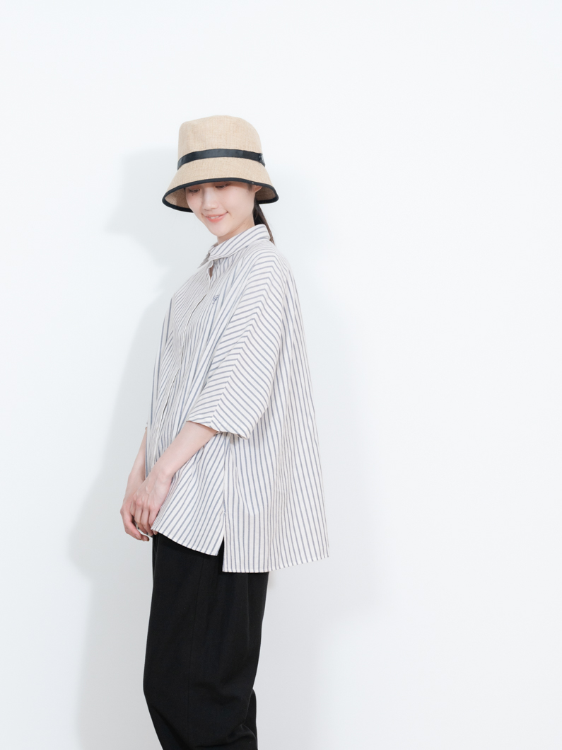 トップス borders GATHER SHIRT TUNIC 36 Stripe tunic WH×NV | ユニセックス - KEY MEMORY Online Shop