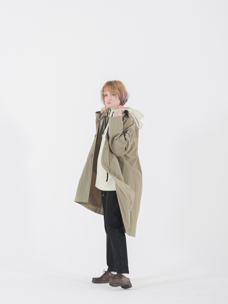 Nylon soutien collar coat | GREIGE - KEY MEMORY Online Shop