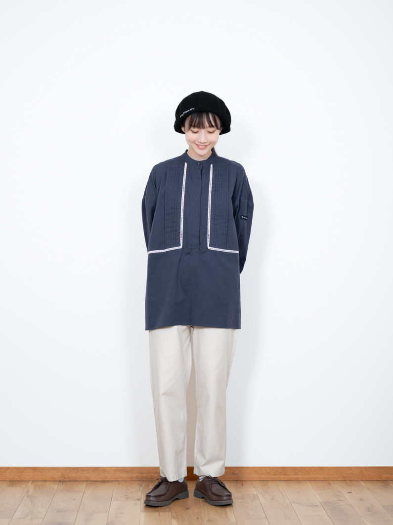 バンドカラーシャツワンピース NAVY M(FREE) バンドカラーシャツワンピース（ミドルワンピース） | Eprouve