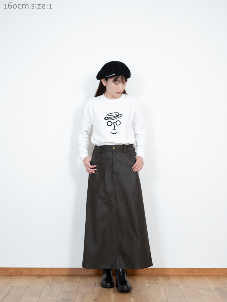 帽子イラスト長袖Tシャツ | WHITE - KEY MEMORY