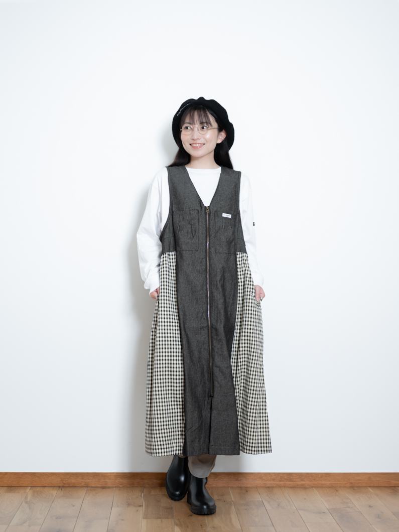 flowermemoryページ デニムチェック切替ワンピース | キーメモリー｜鎌倉