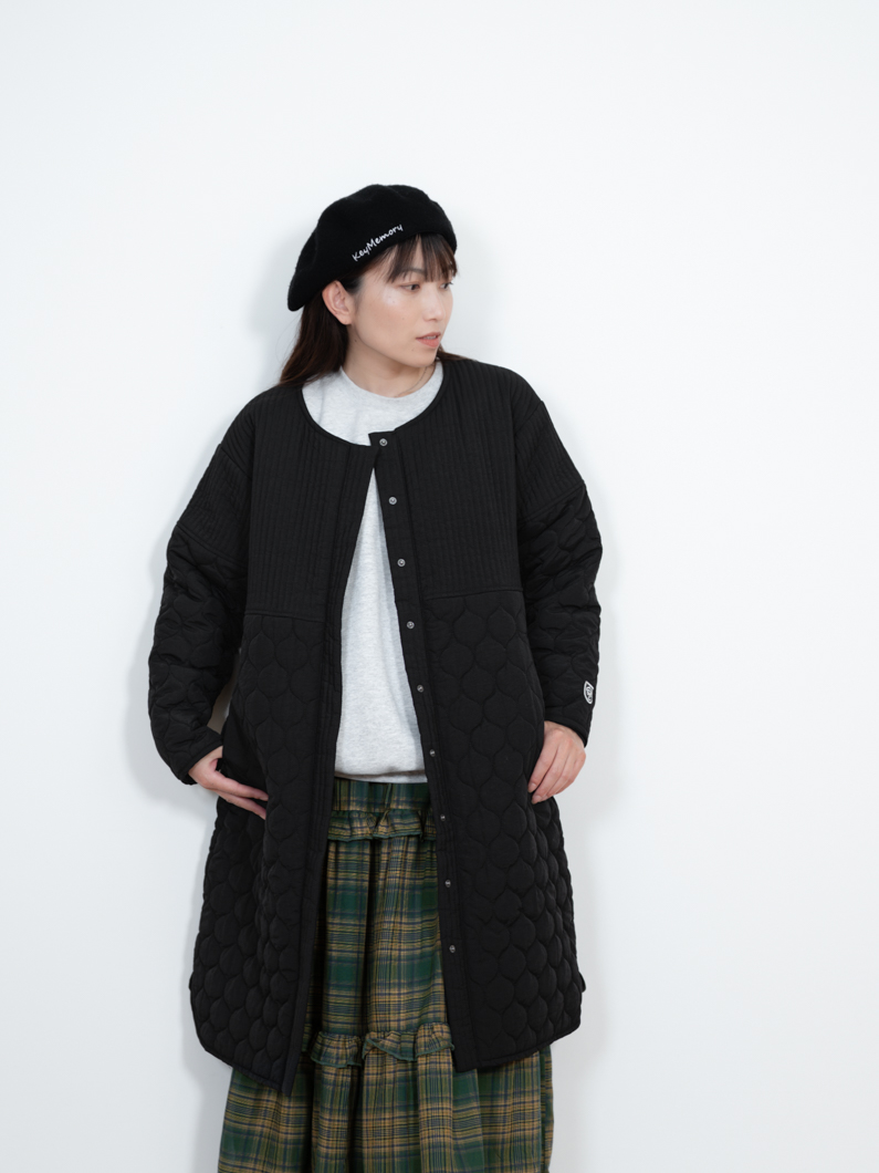 キルティングロングコート BLACK | レディースアウター - KEY