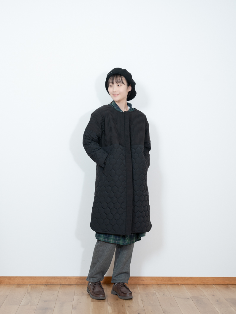 キルティングロングコート BLACK | レディースアウター - KEY MEMORY鎌倉