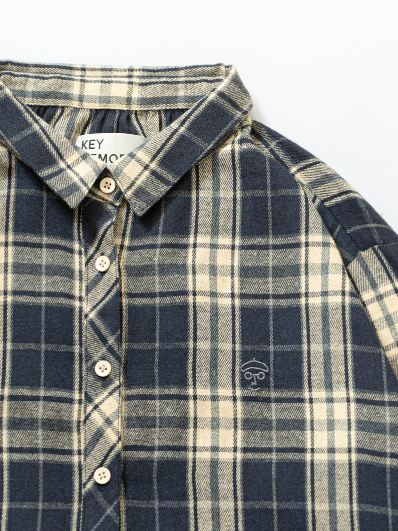 交渉成立　かぐれ フランネル シャツワンピース ネイビー✕ホワイト チェック フランネルシャツワンピース ネイビーチェック | KEYMEMORY