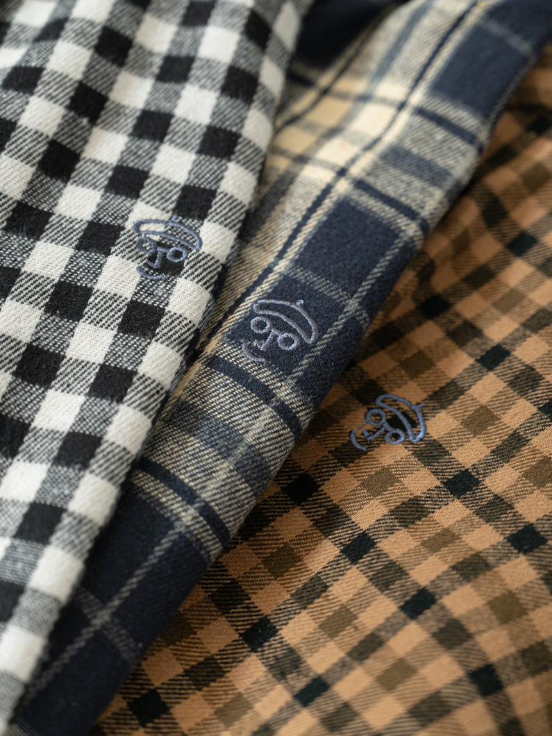 交渉成立　かぐれ フランネル シャツワンピース ネイビー✕ホワイト チェック フランネルシャツワンピース ネイビーチェック | KEYMEMORY