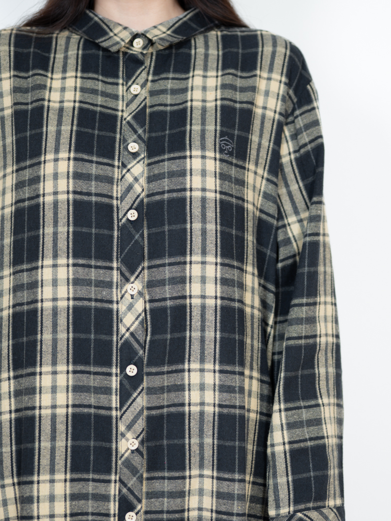 交渉成立　かぐれ フランネル シャツワンピース ネイビー✕ホワイト チェック フランネルシャツワンピース ネイビーチェック | KEYMEMORY