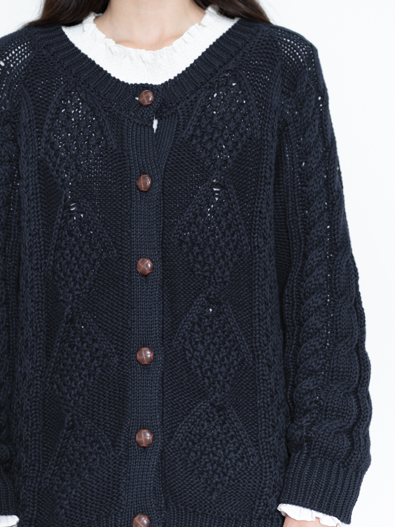 ネイビー ケーブルニット カーディガン 長袖 KOBE LETTUCE（神戸レタス） ケーブルニット レディース カーディガン