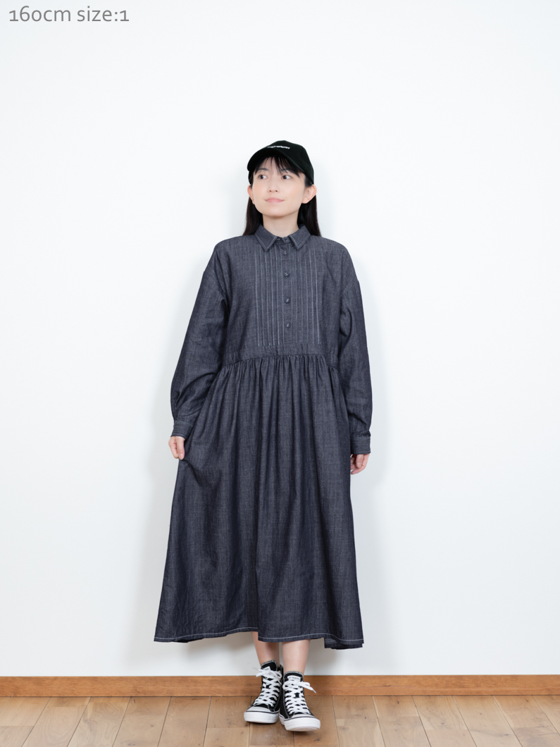 ピンタックデニムワンピース ネイビー|- KEY MEMORY Online Shop｜鎌倉