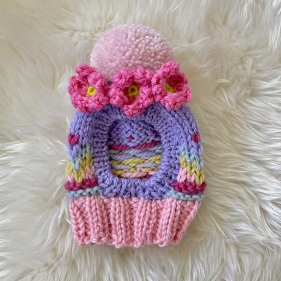 ハンドメイド 散らから アラン模様 手編み すみれ色 パープル