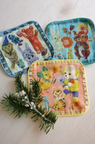 1931.Nathalie Lete Gauze Hand Towel Toys(Toys / Chick / Squirrel)