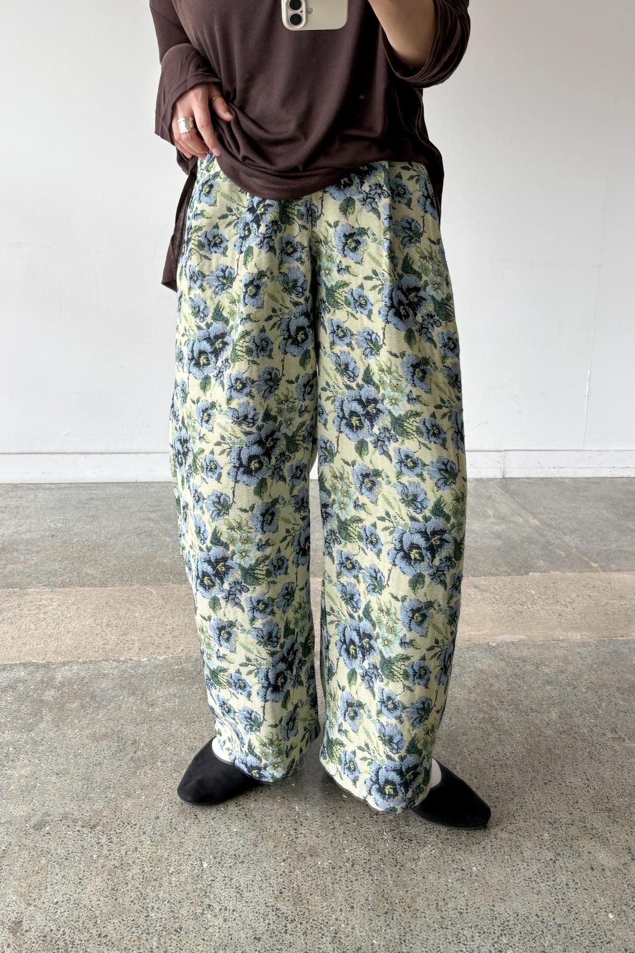 10%OFF]2292.ゴブラン織 タックワイドパンツ(cream / black / brown