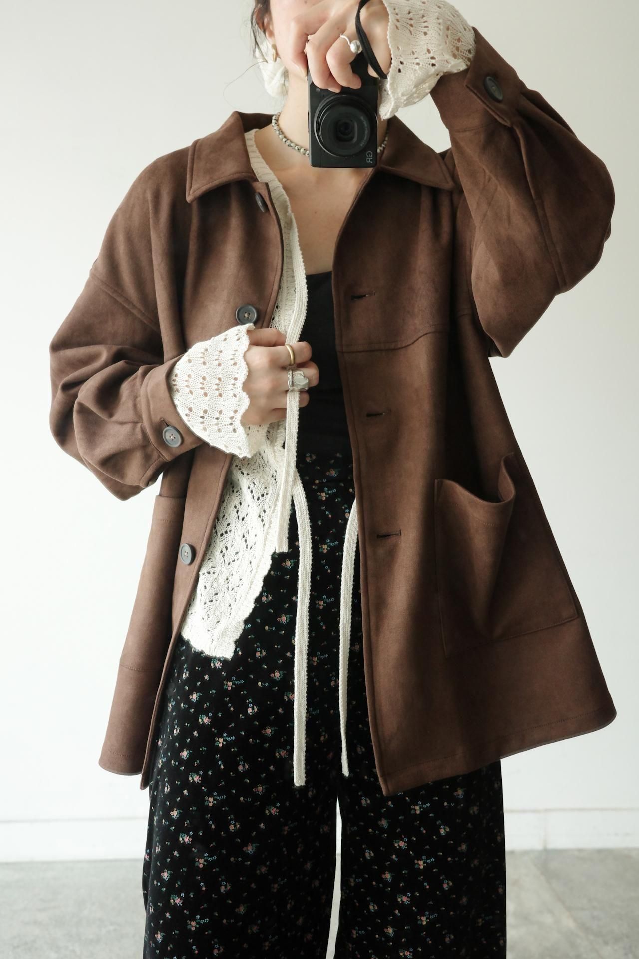 ブラウンスエードジャケット スエードレザー ボンバージャケット フロントポケット - ブラウン