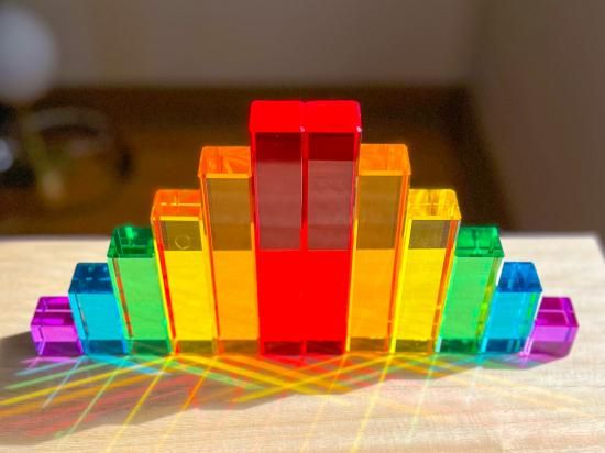 アクリル積み木 虹の階段セット12個（木製トレー付）(My little