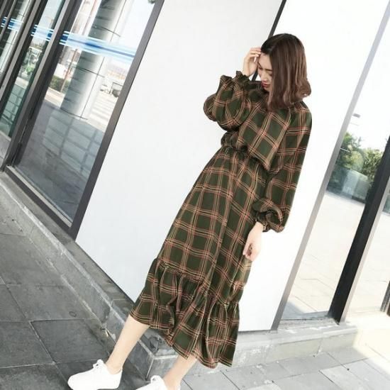ワンピース チェック柄でレトロ感が可愛い ロングワンピース 韓国セレクトショップ通販レディースmarron マロン ワンピース チェック柄でレトロ感が可愛い ロングワンピース 韓国セレクトショップ通販レディースmarron マロン