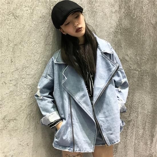 gジャン アウター シングルライダースデザインのカッコいい 原宿系デニムgジャン 韓国セレクトショップ通販レディースmarron マロン gジャン アウター シングルライダースデザインのカッコいい 原宿系デニムgジャン 韓国セレクトショップ通販レディースmarron マロン