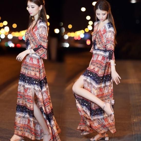 ワンピース ドレス カシュクール ロング スリット マキシ丈 韓国 ワンピース ドレス カシュクール ロング スリット マキシ丈 韓国