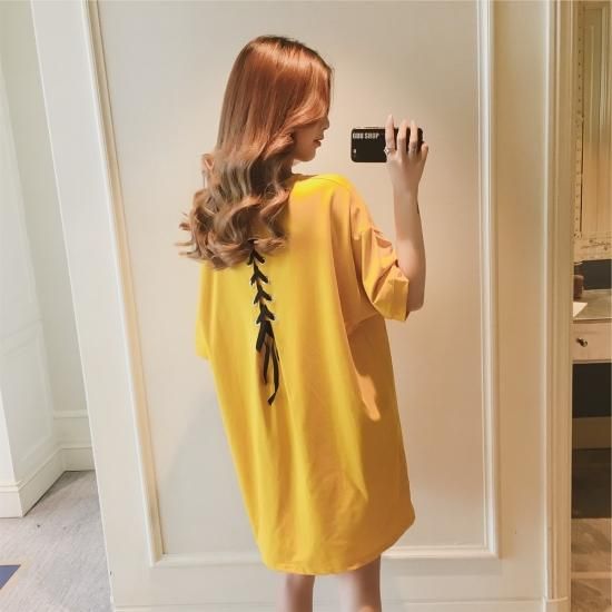 ワンピース バックコンシャスの編み上げリボンが超カワイイ ダボダボtシャツワンピ 韓国ファッション通販レディースmarron マロン ワンピース バックコンシャスの編み上げリボンが超カワイイ ダボダボtシャツワンピ 韓国ファッション通販レディースmarron マロン