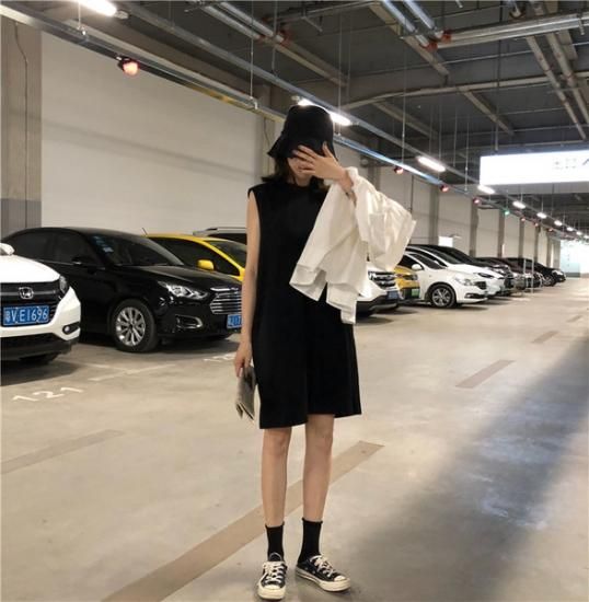 ワンピース スポーティーなノースリーブストリート系tシャツワンピ 韓国ファッション通販レディースmarron マロン