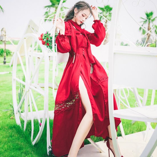 ワンピース 幻想的セクシー赤ずきんちゃん フード シースルーなエレガントなゴージャスワンピ 韓国ファッション通販レディースmarron マロン