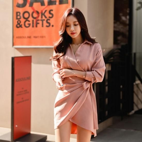 ワンピース カシュクールで可愛いカッコいい 細身のパンツとも合いそうなピンクワンピ 韓国ファッション通販レディースmarron マロン ワンピース カシュクールで可愛いカッコいい 細身のパンツとも合いそうなピンクワンピ 韓国ファッション通販レディースmarron マロン
