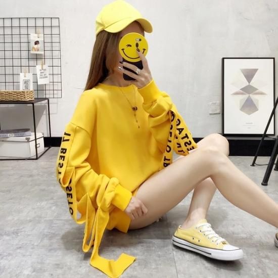 トレーナー 袖コンシャスが個性的 ロゴが可愛い韓国オルチャントップス 韓国 ワンピース ドレス 通販レディースmarron マロン