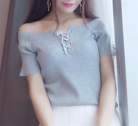トップス 胸の編み上げがセクシー オフショルダートップス 韓国 ワンピース ドレス 通販レディースmarron マロン