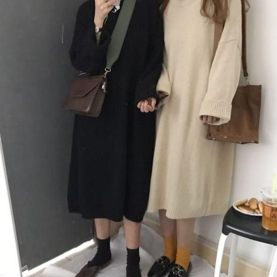 ワンピース ニット 双子コーデに最適なロングニットワンピース 韓国 ワンピース ドレス 通販レディースmarron マロン