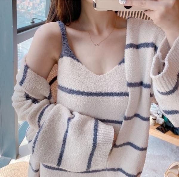 ルームウェア ワンピース 可愛いボーダーのキャミワンピとガウンのセットアップ 韓国 ワンピース ドレス 通販レディースmarron マロン ルームウェア ワンピース 可愛いボーダーのキャミワンピとガウンのセットアップ 韓国 ワンピース ドレス 通販レディースmarron マロン