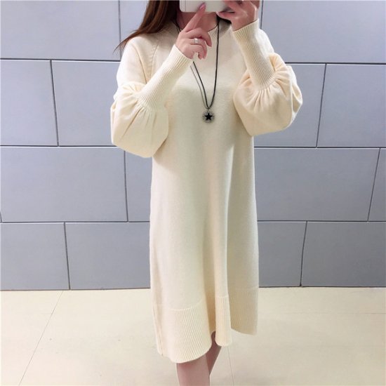ワンピース 袖がちょっぴりバルーンで可愛いシンプルニットワンピース 韓国 ワンピース ドレス 通販レディースmarron マロン