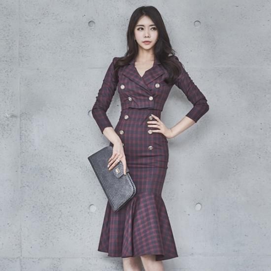 ワンピース トレンチ風ジャケットとセクシーキャミソールマーメードスカートワンピの組み合わせ 韓国 ワンピース ドレス 通販レディースmarron マロン