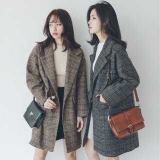韓国アウター❤チェック柄、手軽に着れて可愛い人気のコート