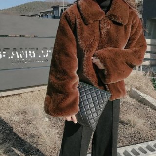 韓国ボアジャケット❤アウター　モコモコがとっても可愛い襟付きファージャケット