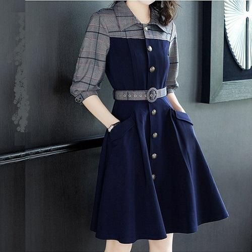 ワンピース グレンチェックにネイビーの組み合わせの大人ワンピース 韓国 ワンピース ドレス 通販レディースmarron マロン ワンピース グレンチェックにネイビーの組み合わせの大人ワンピース 韓国 ワンピース ドレス 通販レディースmarron マロン