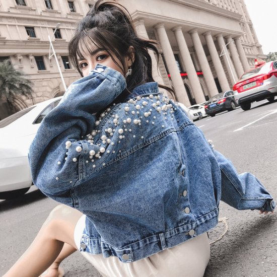 韓国アウター デニムジャケット　可愛いパールが個性的なＧジャン|韓国 ワンピース ドレス 通販レディースMarron(マロン)