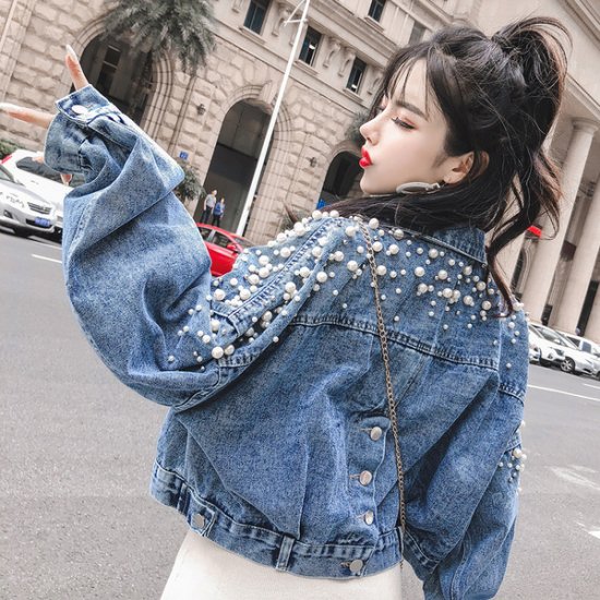 韓国アウター デニムジャケット　可愛いパールが個性的なＧジャン|韓国 ワンピース ドレス 通販レディースMarron(マロン)