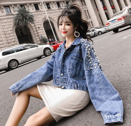 韓国アウター デニムジャケット 可愛いパールが個性的なｇジャン 韓国 ワンピース ドレス 通販レディースmarron マロン